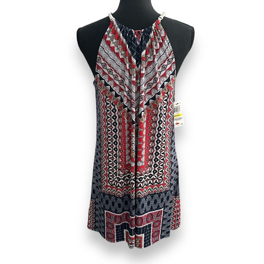 NWT Alfani Neo Moroccan Halter Shift Dress Tunic Top‎ Red Blue White Size Medium
